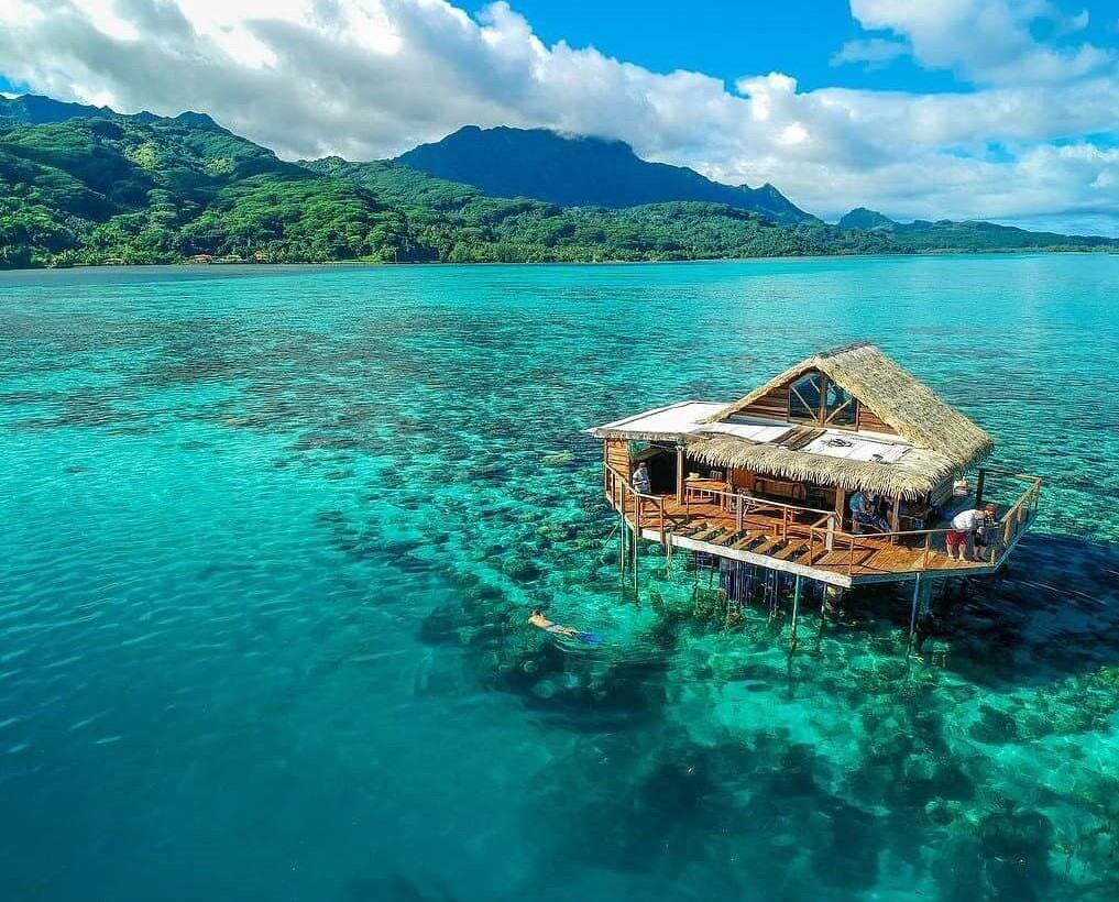 An over water bungalow in Raiatea, French Polynesia