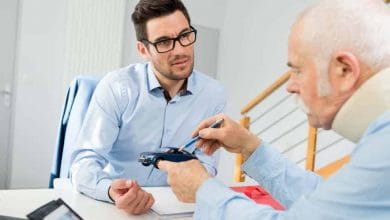 personal injury attorney talking to client