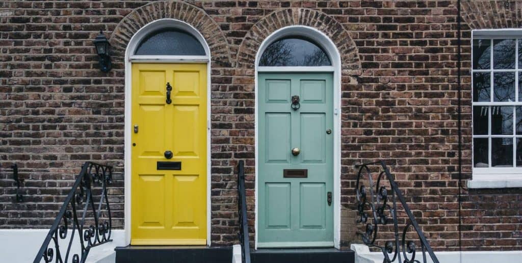 yellow and green colored composite doors